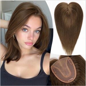 Emmor Human Hair Toppers Hairpiece Wiglet Women 12 Inch NO BANGS Brown NEW